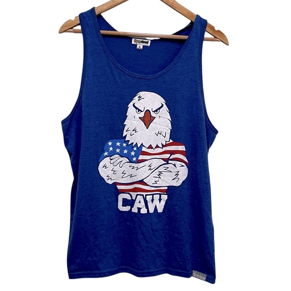 TIPSY ELVES Patriotic Caw American Eagle Blue Tank Top Size Medium